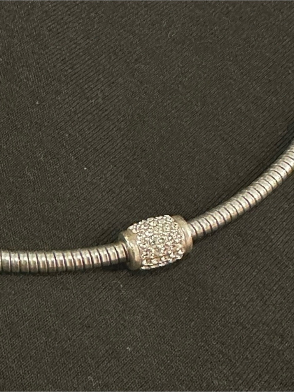Brighton Meridian Silver Adjustable Collar Necklace w/ Textured Crystal Bead